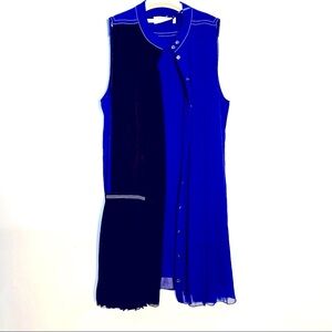 Aquilano Rimondi Blue&Black crepe dress Sz.44 Button up Sleeveless color-block